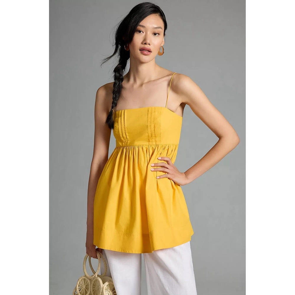 Women's Babydoll Top Yellow XL Maeve Anthropologie Coquette Long Y2K